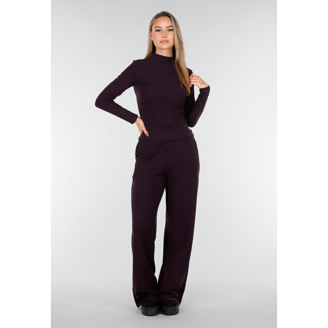 Aubergine Weiches Stretch-Oberteil mit langen Ärmeln