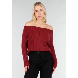 Dunkelrosa Off-Shoulder-Pullover