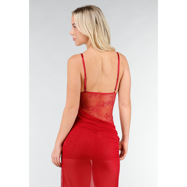 Rotes Mesh-Lingerie-Kleid mit Spitze