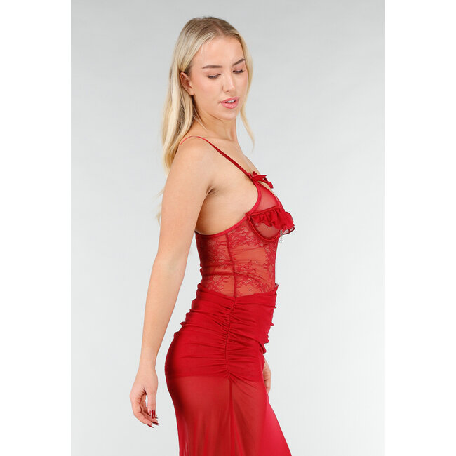Rotes Mesh-Lingerie-Kleid mit Spitze