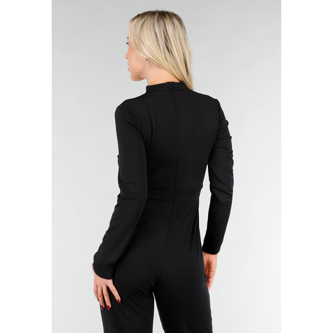 Schwarzer Cut-Out-Jumpsuit mit langen Ärmeln