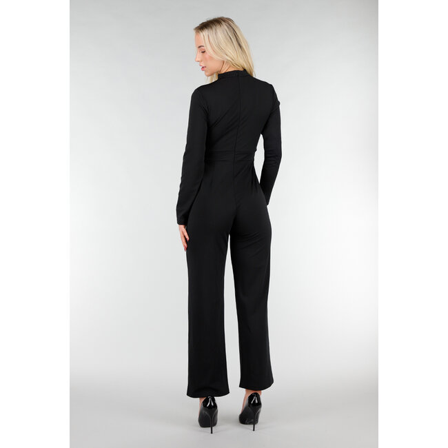 Schwarzer Cut-Out-Jumpsuit mit langen Ärmeln