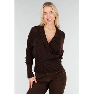 Brauner Strick-Wickelpullover