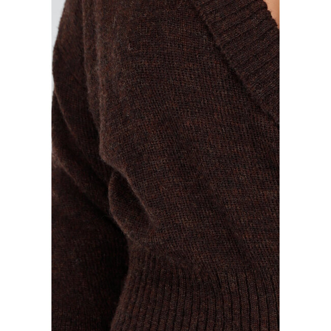 Brauner Strick-Wickelpullover mit langen Ärmeln