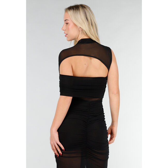 Schwarzes Maxikleid aus Mesh mit Cut-Out