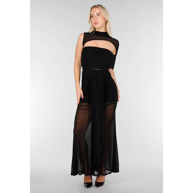 Schwarzes Maxikleid aus Mesh mit Cut-Out