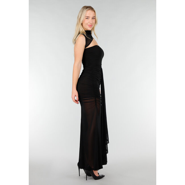 Schwarzes Maxikleid aus Mesh mit Cut-Out