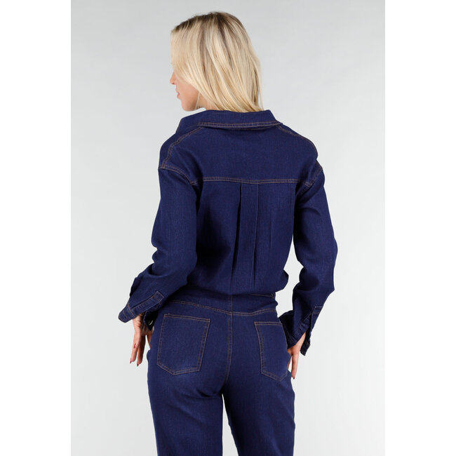Denim-Jumpsuit in Blau mit langen Ärmeln
