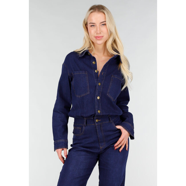 Denim-Jumpsuit in Blau mit langen Ärmeln