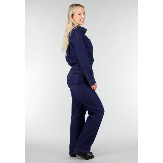 Denim-Jumpsuit in Blau mit langen Ärmeln