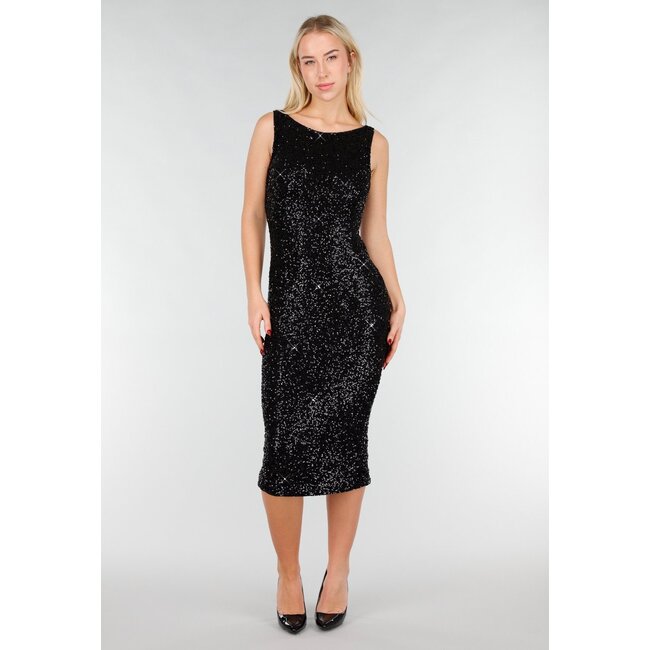Schwarzes Glitzer-Midikleid mit ärmellosem Design