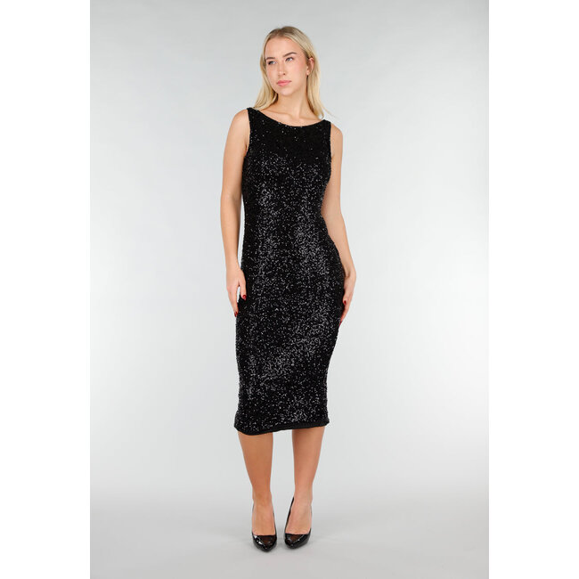 Schwarzes Glitzer-Midikleid mit ärmellosem Design