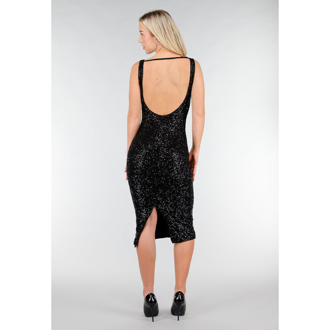 Schwarzes Glitzer-Midikleid mit ärmellosem Design