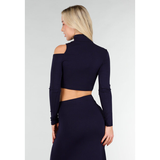 Navyfarbenes zweiteiliges Set mit Cut-Out-Oberteil und Maxirock