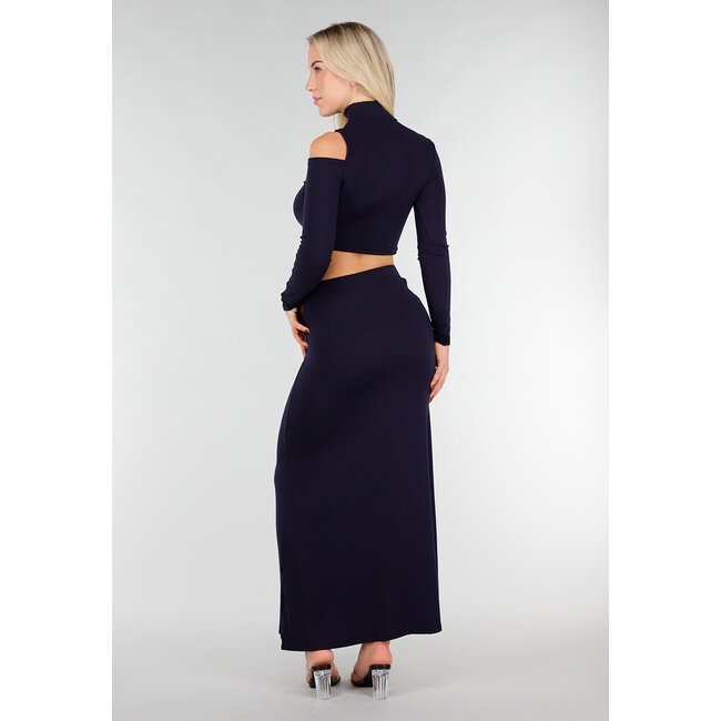 Navyfarbenes zweiteiliges Set mit Cut-Out-Oberteil und Maxirock
