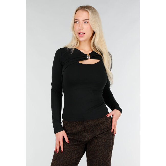 Schwarzes Oberteil mit Cut-Out und goldenem Detail