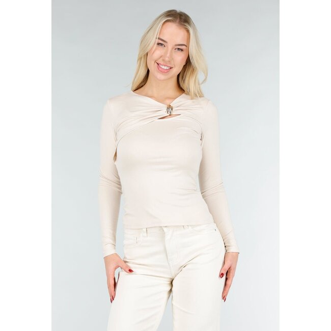 Beige Top mit Cut-Out-Detail und Stretch