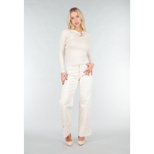 Beige Top mit Cut-Out-Detail und Stretch