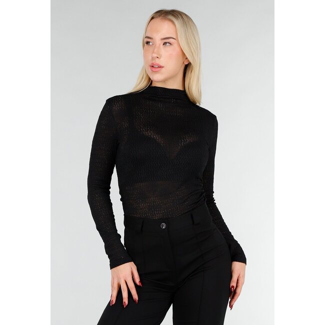 Schwarzes Mesh-Oberteil mit langen Ärmeln