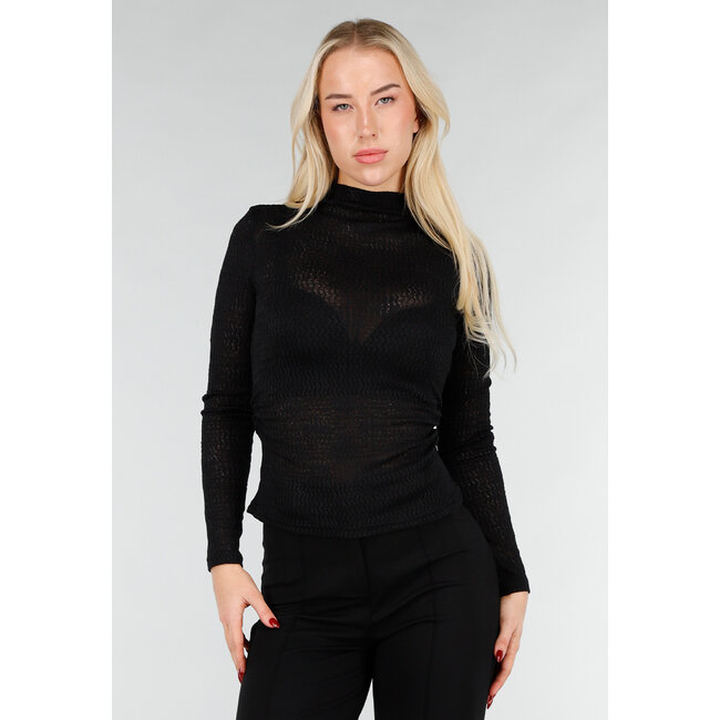 Schwarzes Mesh-Oberteil mit langen Ärmeln