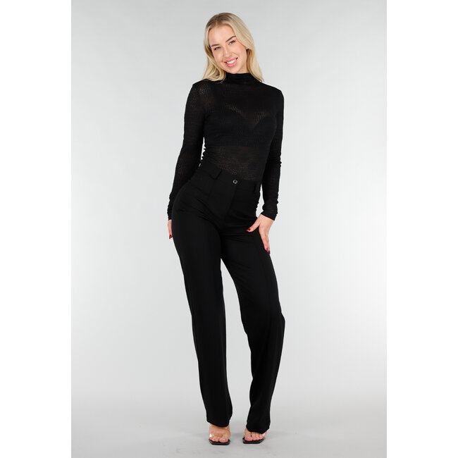 Schwarzes Mesh-Oberteil mit langen Ärmeln