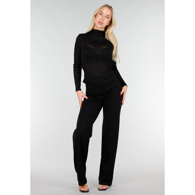 Schwarzes Mesh-Oberteil mit langen Ärmeln