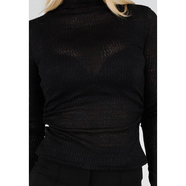 Schwarzes Mesh-Oberteil mit langen Ärmeln