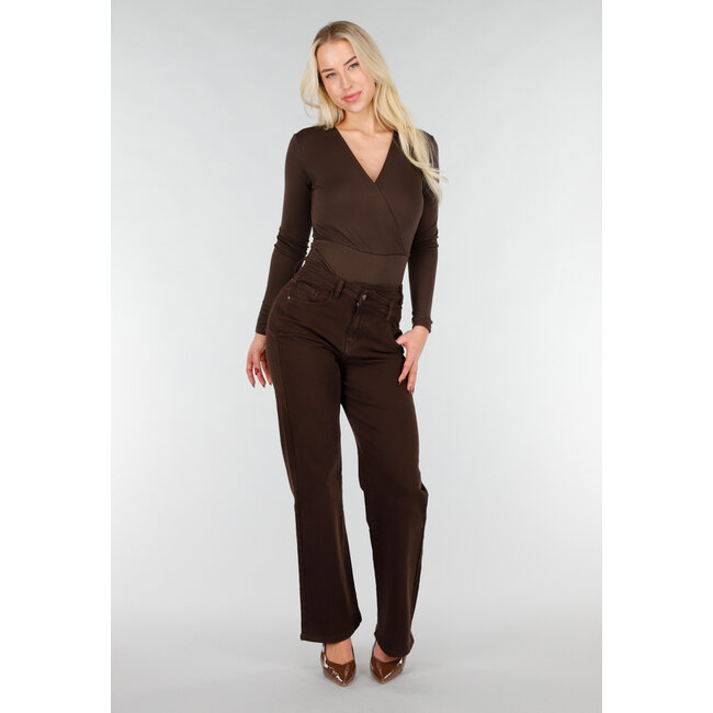 Brauner Wickelbody mit langen Ärmeln