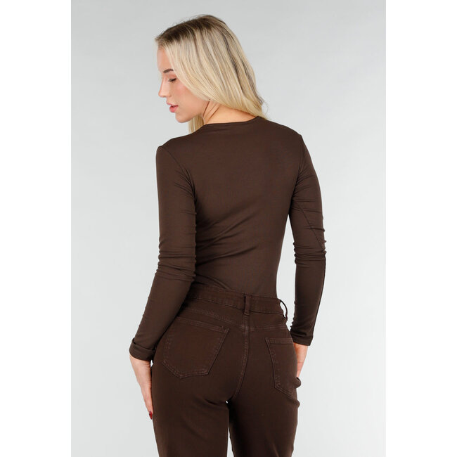 Brauner Wickelbody mit langen Ärmeln