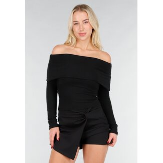 Schwarzes Off-Shoulder-Stretch-Oberteil