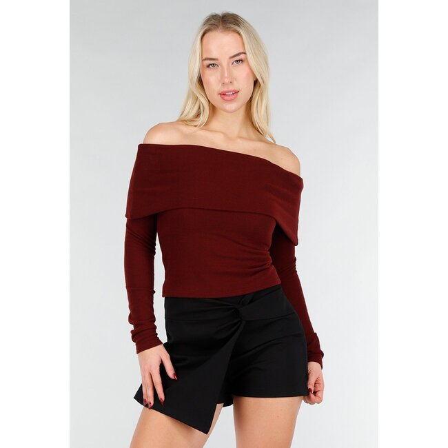 Bordeaux Off Shoulder Top mit langen Ärmeln