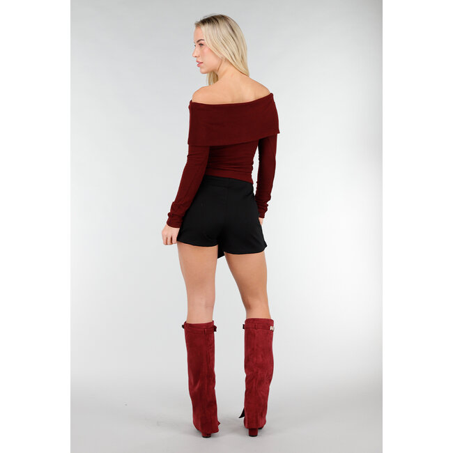 Bordeaux Off Shoulder Top mit langen Ärmeln