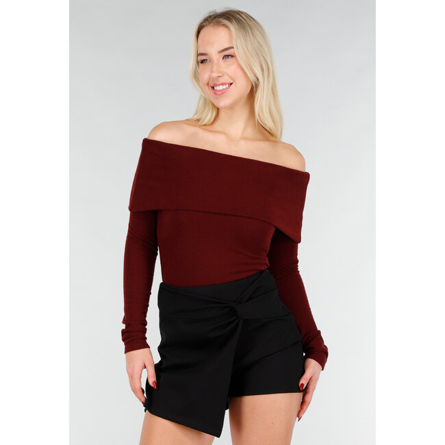 Bordeaux Off Shoulder Top mit langen Ärmeln