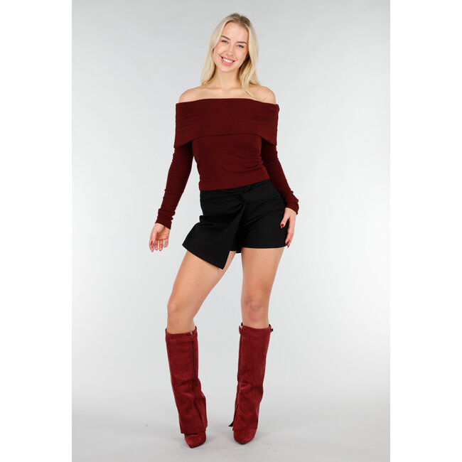 Bordeaux Off Shoulder Top mit langen Ärmeln