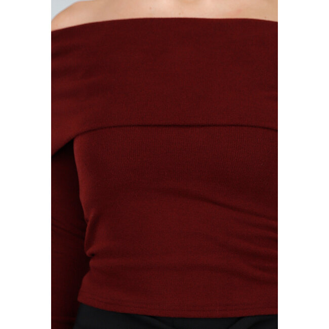 Bordeaux Off Shoulder Top mit langen Ärmeln