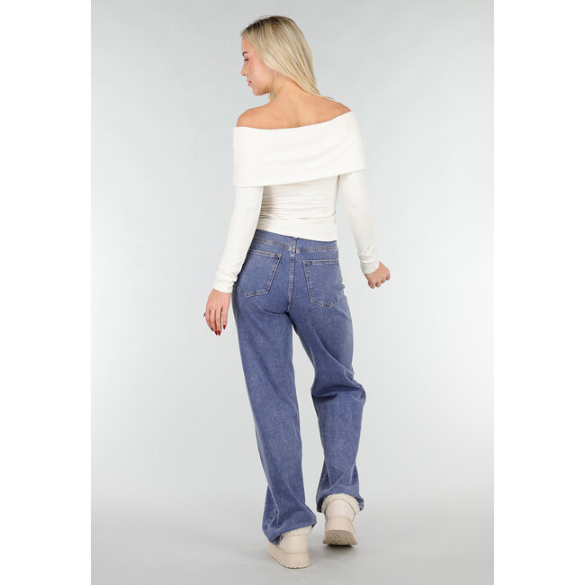 Ecru Off Shoulder Top mit langen Ärmeln
