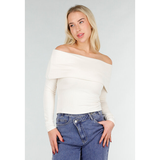 Ecru Off Shoulder Top mit langen Ärmeln