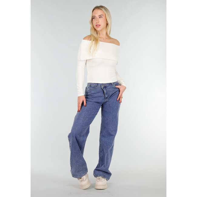 Ecru Off Shoulder Top mit langen Ärmeln