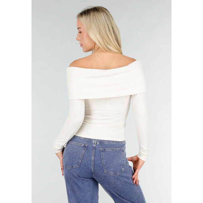Ecru Off Shoulder Top mit langen Ärmeln