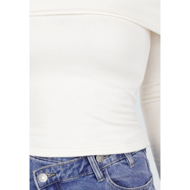 Ecru Off Shoulder Top mit langen Ärmeln