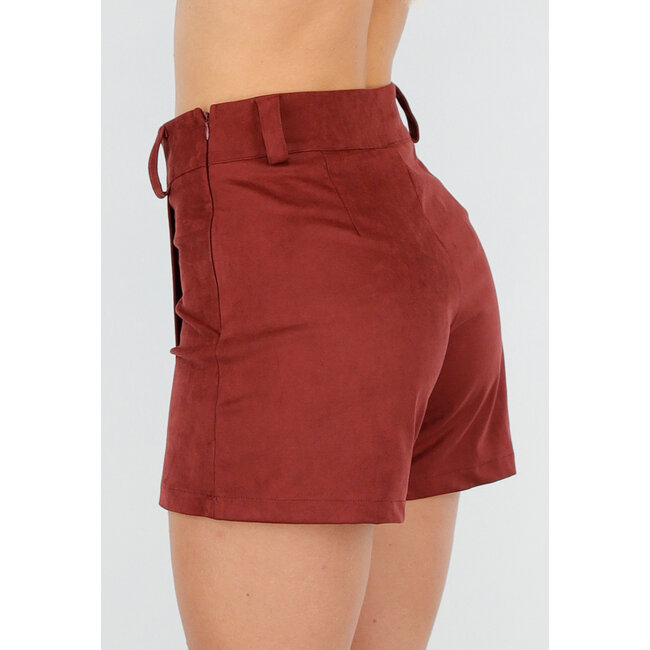 Roter asymmetrischer Skort mit Stretch und Wildlederoptik