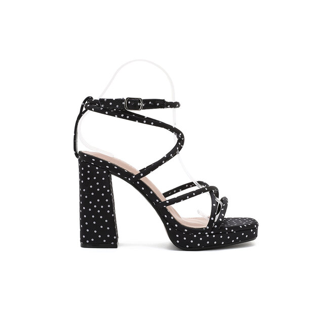 Schwarze Plateau-Sandalen mit Polka-Dot-Print