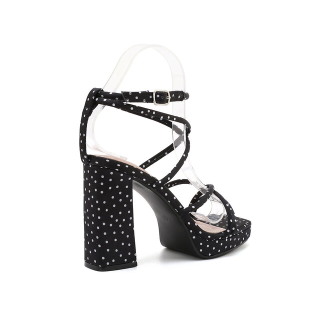 Schwarze Plateau-Sandalen mit Polka-Dot-Print