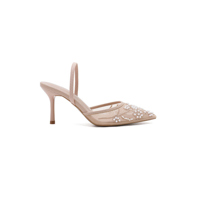 Beige Slingback Pumps mit Mesh Strass