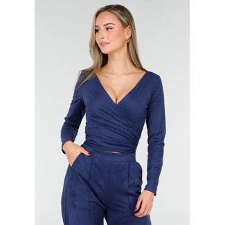 Navyblaues Wickeloberteil aus Wildleder