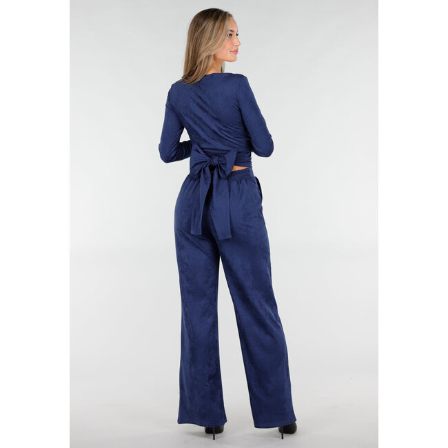 Dark Blue Suede Wrap Top with Stretch