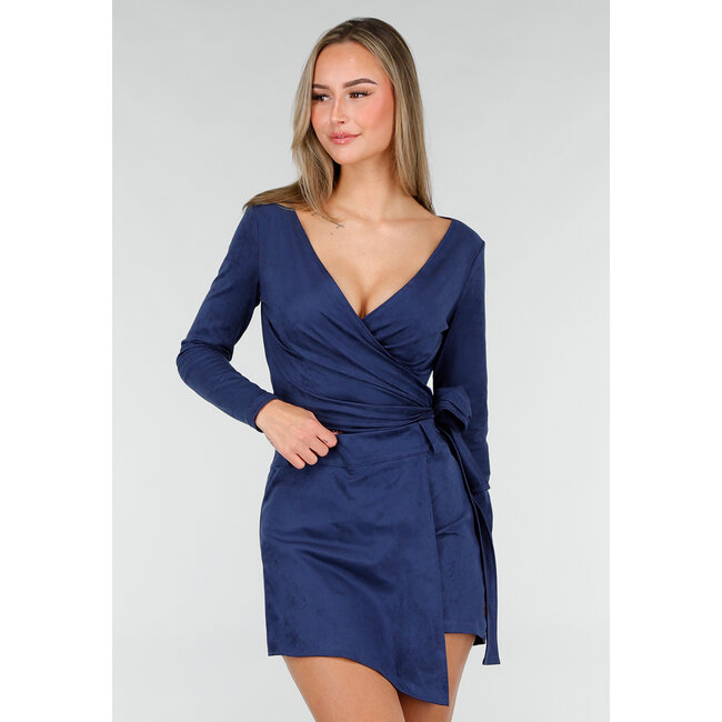 Dark Blue Suede Wrap Top with Stretch