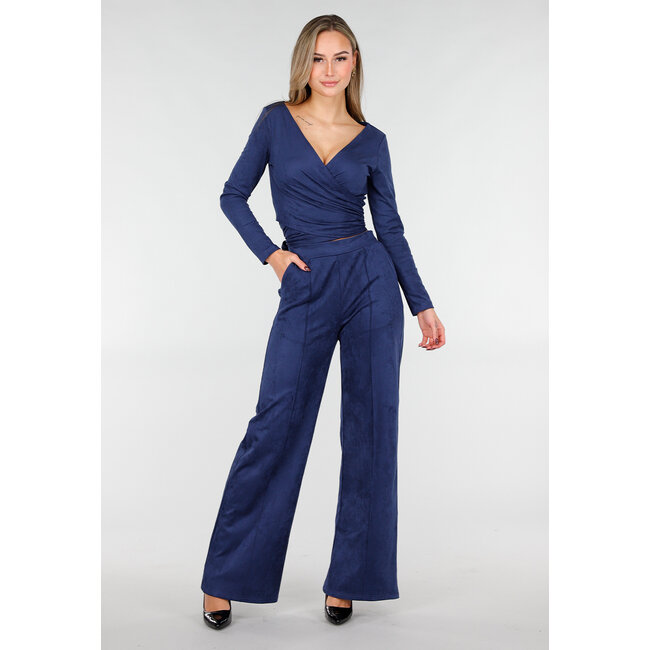 Dark Blue Suede Wrap Top with Stretch