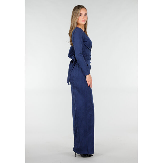 Dark Blue Suede Wrap Top with Stretch