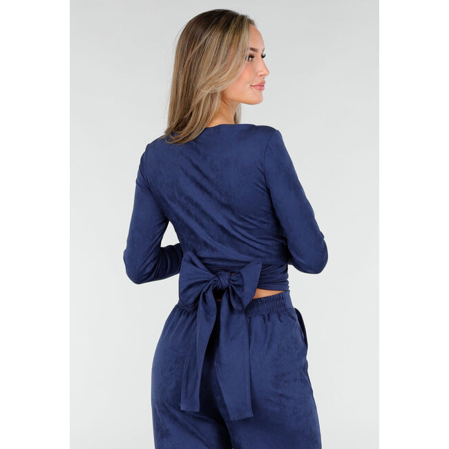 Dark Blue Suede Wrap Top with Stretch